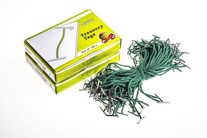 Hippo 4 Inch Short Length Metal End Green Cord Treasury Tag - Pack of 200 Highly Durable Fastening or Binding Filing Instrument Ideal for Home, School, Office, Factory and Hospital by Yosogo - Image 1